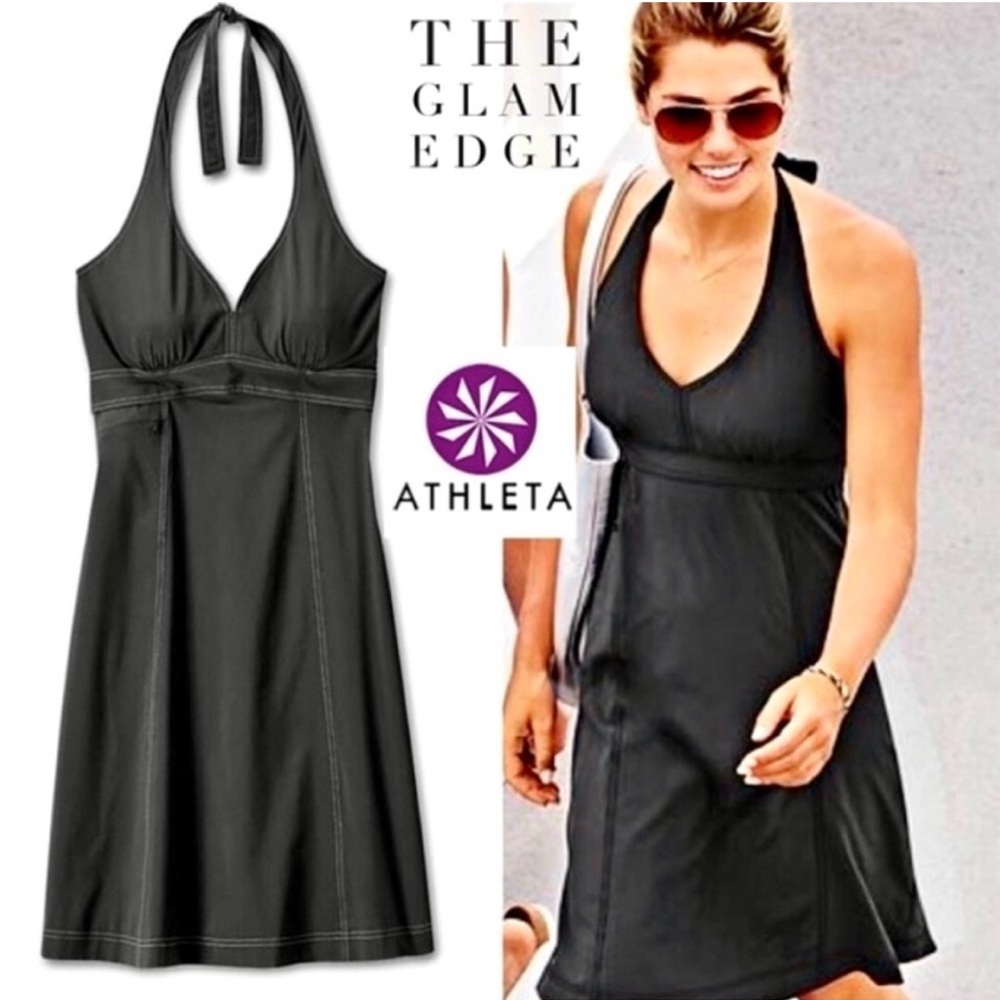 Athleta Pack Everywhere Black Halter Midi Dress with Contrast Stitching - Picture 10 of 10